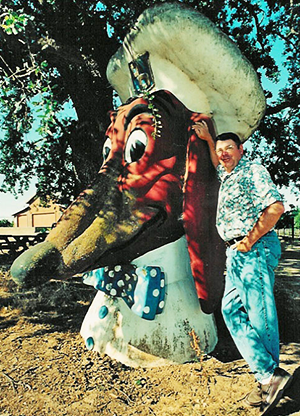 Jim Gullett with the Doggie Diner head