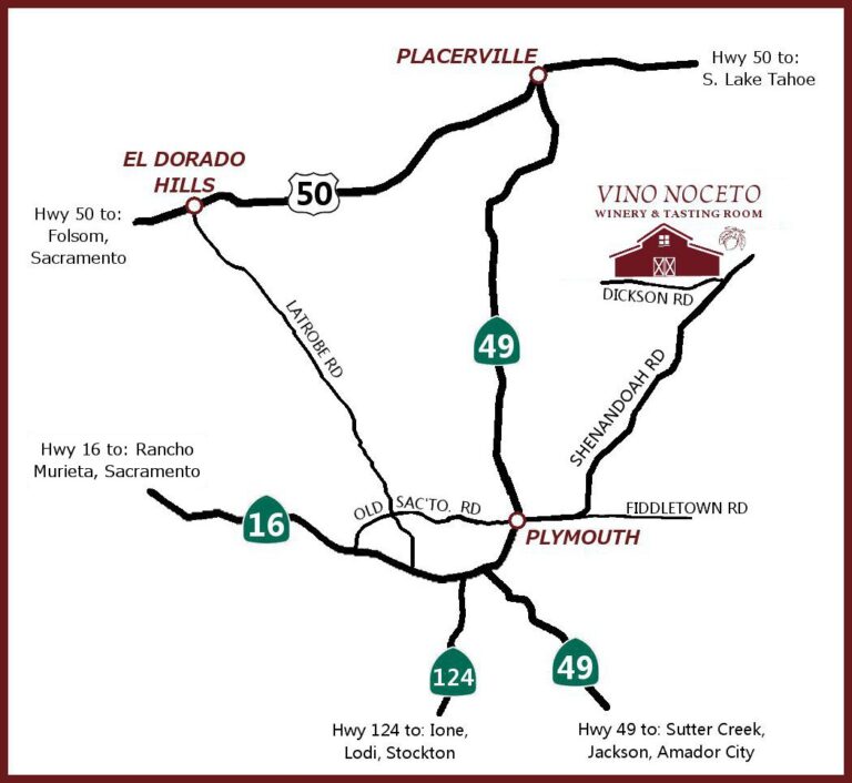 Map to Vino Noceto in Amador County